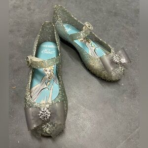 Mini Melissa Glitter Frozen Elsa Mary Jane’s Jelly Shoes Bows Silver